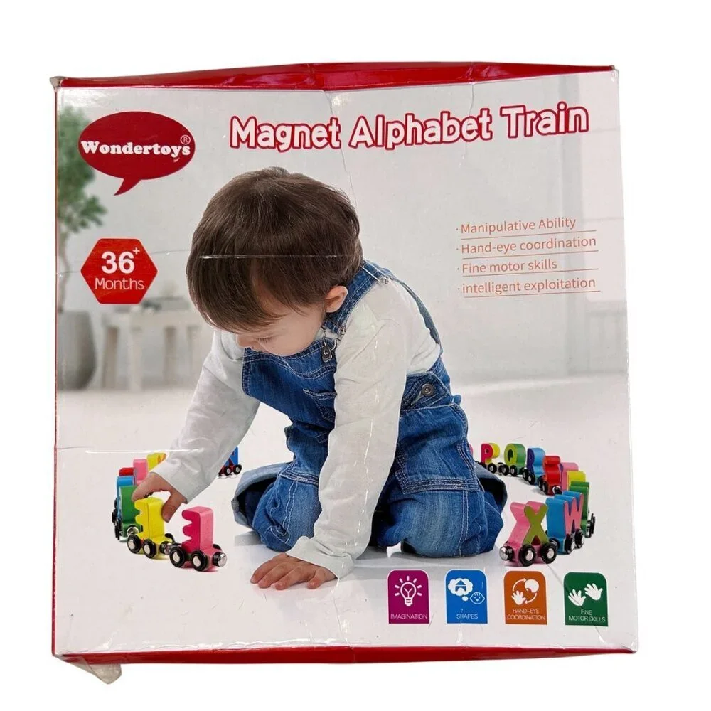 Wondertoys Wooden Magnetic Alphabet Train Learning Toy 27 Piece 36 months